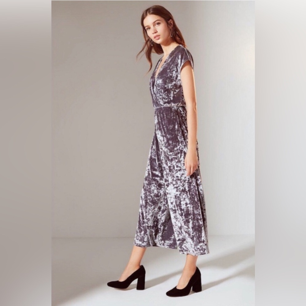 Urban Outfitters Isabella Crushed Velvet Purple Grey Jumpsuit